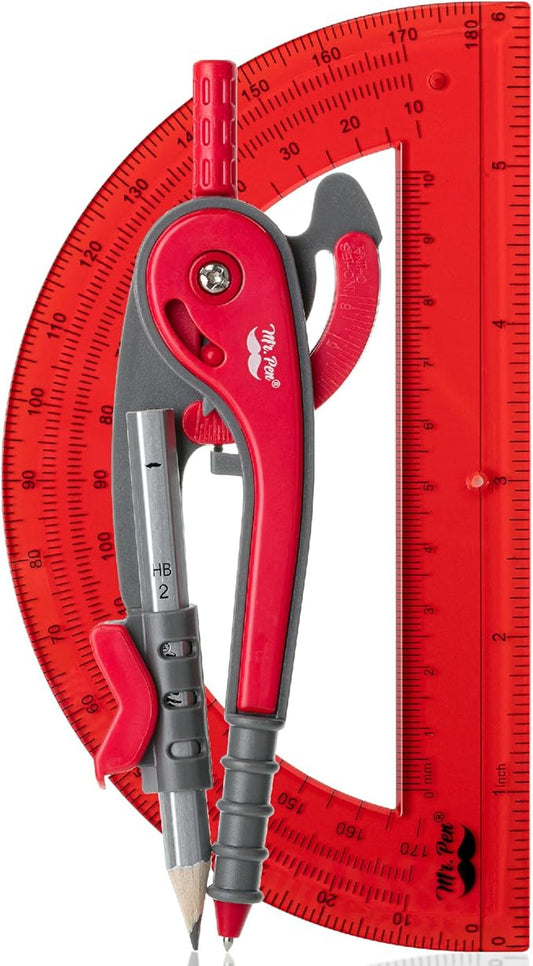 Mr. Pen- Compass and Protractor Set, Candy Apple Red, Compass Geometry Tool, Protractor and Compass Set, Compass Drawing Tool, Drawing Compass, Geometry Compass, Math Compass for Geometry