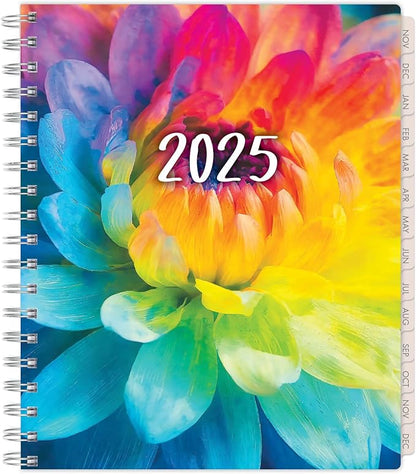 Essential PRO 2025 Daily, Weekly & Monthly Planner, 7"x9": 14 Months (Nov 2024 - Dec 2025) Monthly Tabs,Daily Tracking,Notes Pages,Storage Pocket,Bookmark w Sticky Notes (Rainbow Petals)
