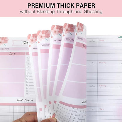 KMQOY Weekly Planner - Undated 52-Week To Do List Notebook with Habit Tracker Spiral Weekly Planner Notebook for Weekly Goals/Work Planner, 5.8" * 8" - pink flower