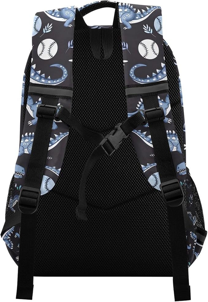 MNSRUU Laptop Backpack with Chest Strap, Dinosaur Baseball Cartoon School Backpack, Travel Hiking Backpack for Boys Girls Teen Adult, Rucksack, Knapsack