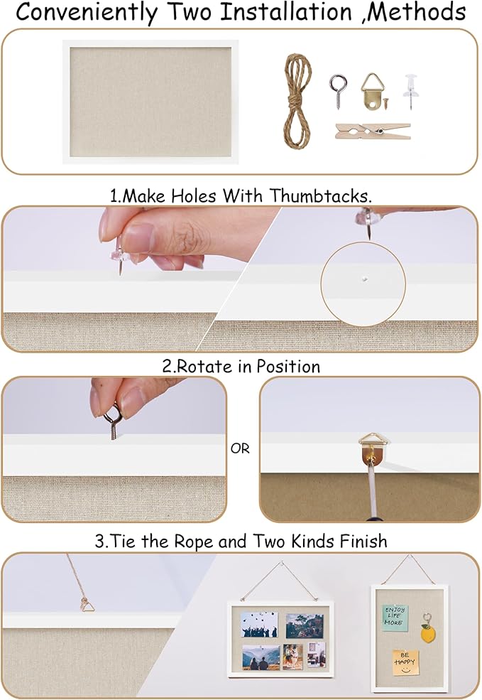 Cork Board with Linen White 2Pack,Bulletin Board 17"x12" Hanging Corkboards for Office Home School Message Board or Vision Board Decoration.