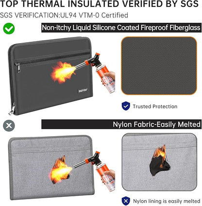 ENGPOW Accordion File Organizer,Fireproof 13 Pockets Expanding File Folder,Document Organizer Folder with Zipper＆Labels,Portable Home Travel Safe Storage for Letter A4 Files and More,Gray