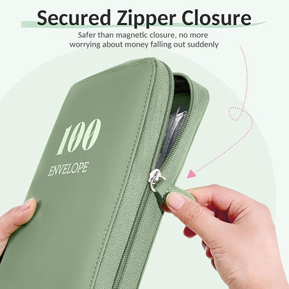 Sooez Savings Challenges Book with Extra Pocket Storage, Zipper Closure 100 Envelopes Money Saving Challenge, PU Saving Binder with Cash Envelope & Laminated Tracker for Cash Bill, 8.3”x 10.5”, Pink