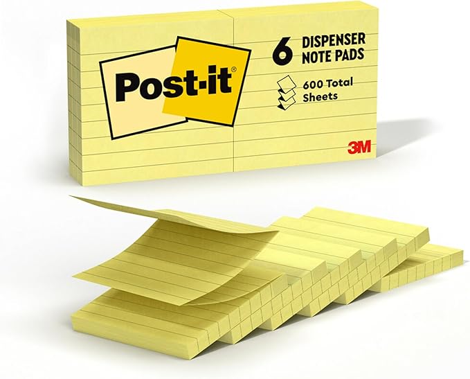3M R335YW Post-It Lined Pop-Up Notes, 3 x 3, Yellow, 100 Sheet Pad, 6/Pack