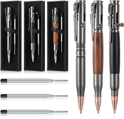 Crtiin 3 Sets Bolt Bullet Pens for Men Bullet Pen for Collector Lover with Gift Box and Black Ink Refills Thanksgiving Christmas Valentine‘s Day Gifts