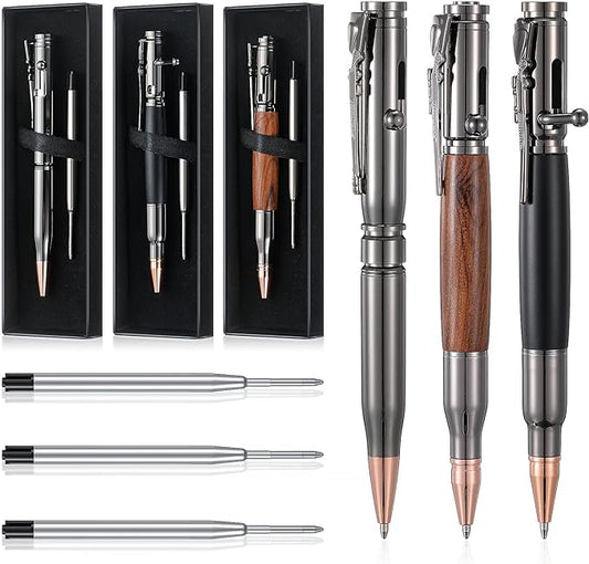 Crtiin 3 Sets Bolt Bullet Pens for Men Bullet Pen for Collector Lover with Gift Box and Black Ink Refills Thanksgiving Christmas Valentine‘s Day Gifts