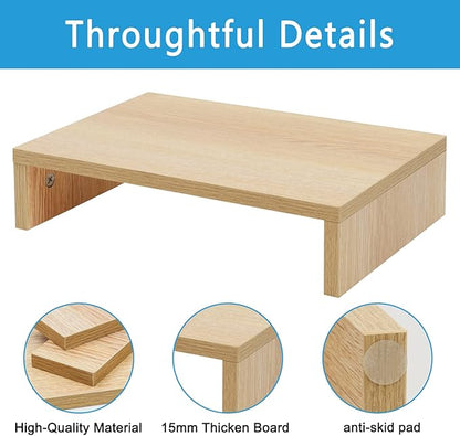 TEAMIX 14.2 inch Monitor Stand Riser, Wood Monitor Riser with Storage for Desk Small Monitor Stand TV/Screen/PC/Laptop Riser Computer Stand Desktop Shelf (Maple-14.2 inch)