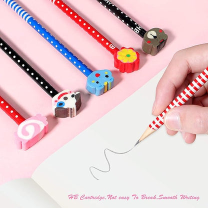 BUSHIBU Cute Pencils for Kids, Fun Pencil with Erasers Toppers, Woodcased #2 Pencils for School Classroom(12 Pack)