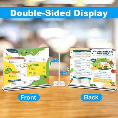 EHWINE 10 Pack Acrylic Sign Holder 8.5 x 11 Horizontal, Double-Sided Stand up Table Top Sign Holders, Clear Acrylic Picture Frame Menu Flyer Paper Holder Display Stand for Office Business Store Wedding Party