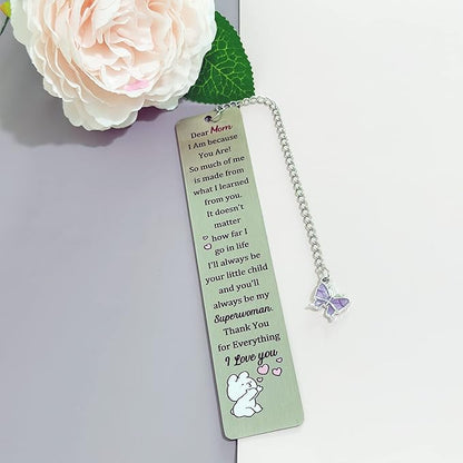 Mom Bookmarks Mothers Day Gifts Bookmarker Mommy My Greatest Superwoman Birthday Present Mum I Am Because You are Retirement Appreciate Keepsakes Christmas Thanksgiving Women Book Accessory Butterfly