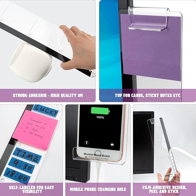 Office Desk Accessories 2pcs Computer Monitor Memo Board Multifunction Message Board Transparent Creative Monitor Side Panel with Sticky Note Holder Phone Holder Suitable for Office Home Work Desk