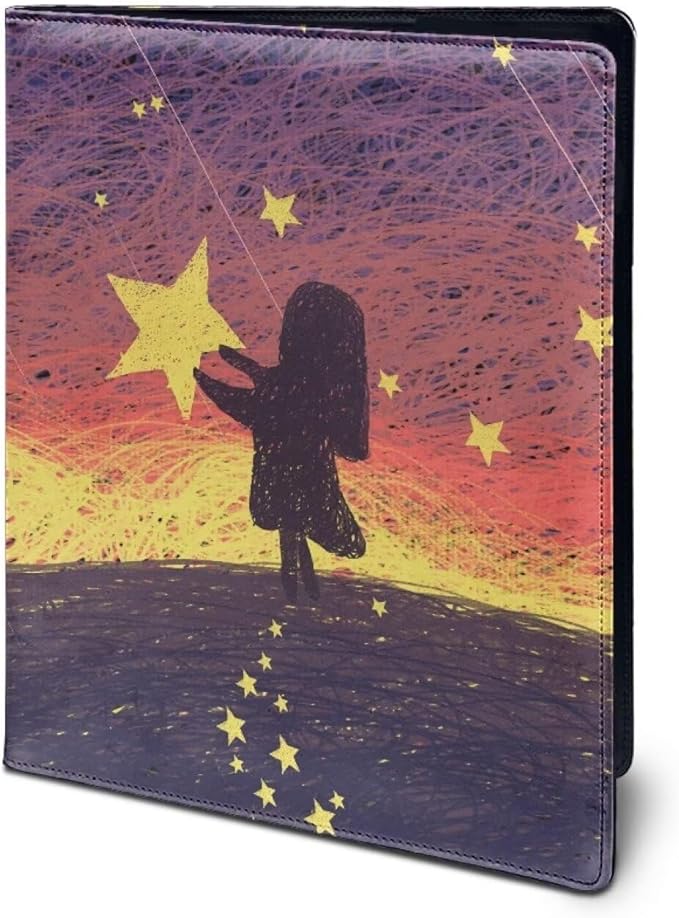 Cozeyat PU Leather Portfolio Professional Organizer Padfolio for Women Girls, Stars Girl Design Document Folio for Letter Size Writing Pad/Business Card Holder