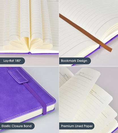 Lined Journal Notebook for Women Men,256 Pages A5 Hardcover Leather Journals for Writing,Travel,Business,Work & School,College Ruled Notebooks for Note Taking,Diary Notepad 5.7"×8.3" purple