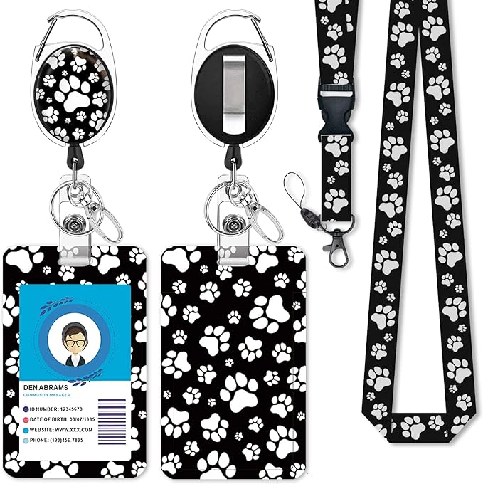 Puppy Dog Paw Lanyards for Id Badges, Cute Retractable ID Badge Holder with Detachable Lanyard, Fashionable Badge Reel Heavy Duty with Carabiner Clip, Nurse Teacher Office Gifts