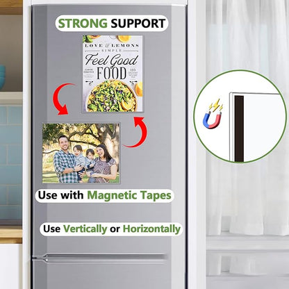 2 Pcs Wall Sign Holder 8.5"x11" Magnetic Sign Holder, Rigid Print Protectors with Magnet Strips and Adhesive Strips, Wall Mount Plastic Paper Holder for Office Store Home Window Display (Clear)