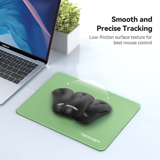 TECKNET Mouse Pad with Anti-fray Stitching, Waterproof Surface & Non-Slip Rubber Base with Stitched Edges Gaming Mouse Mat for Laptop，Compatible with Laser and Optical Mice - LT.Green