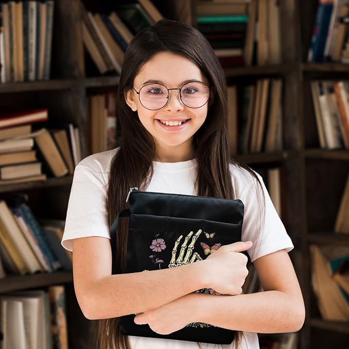Book Sleeve, Book Sleeve with Zipper, Book Sleeve for Book Lovers, The Reader Tarot Card Book Sleeves, Book Pouch Kindle Protector, Gifts for Women Teacher Librarian Bookworm Bookish (Black-D, Large)