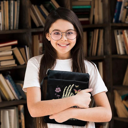Book Sleeve, Book Sleeve with Zipper, Book Sleeve for Book Lovers, The Reader Tarot Card Book Sleeves, Book Pouch Kindle Protector, Gifts for Women Teacher Librarian Bookworm Bookish (Black-D, Large)
