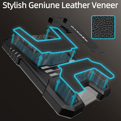 Oaridey Badge Holder/ID Card Holder/Portable Travel Wallet with Manganese Steel Clip, Heavy Duty Vertical Clear ID Holder for Work ID, Credit Cards- Black Genuine Leather