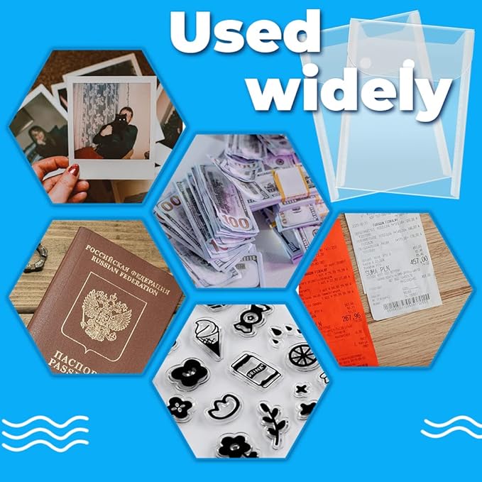 Vmiapxo 40 Pack Stamp and Die Storage Pockets, Reusable Small Plastic Envelopes Waterproof Sticker Organizer Receipt Holder Photo Storage Folders (5" x 7")