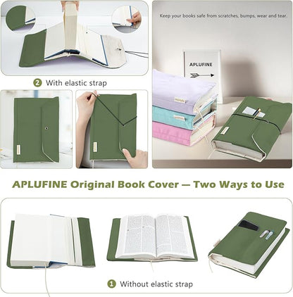 Canvas Book Covers, Washable Book Protector, Book Cover for Paperback Novels, Adjustable Book Cover for Hardcover with Pockets for Pen, Soft Cover Books, Book Lovers Gifts