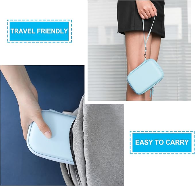 Hard Travel Case for Cabaro Mini Printer Sticker Thermal Printer, Bluetooth Portable Phone Printer Storage Holder Protection Case with Zipper Mesh Pocket fit Rolls Paper, Charging Cable, Blue