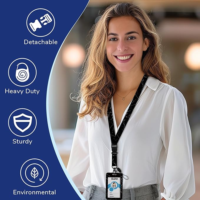 Black Marble Lanyards for Id Badges, Cute Badge Reel Heavy Duty with Carabiner Clip, Fashionable ID Badge Holder with Breakaway Lanyard, Teacher Nurse Office Gifts