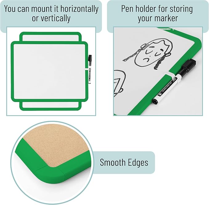 Mr. Pen- Dry Erase Board, 14” x 11” with a Black Dry Erase Marker, Green Frame, Small White Board, White Board for Kids, White Board for Students, Small Dry Erase Board, Mini White Board