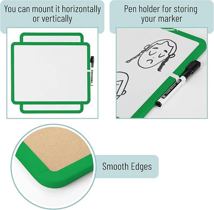 Mr. Pen- Dry Erase Board, 14” x 11” with a Black Dry Erase Marker, Green Frame, Small White Board, White Board for Kids, White Board for Students, Small Dry Erase Board, Mini White Board