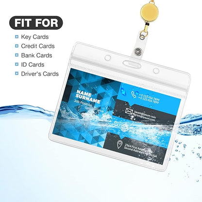 Outus 2 Pieces Badge Lanyard with ID Holders Stainless Steel Badge Holders Necklace Retractable Reel Clip Chain Water Resistant Name(Gold, Black)