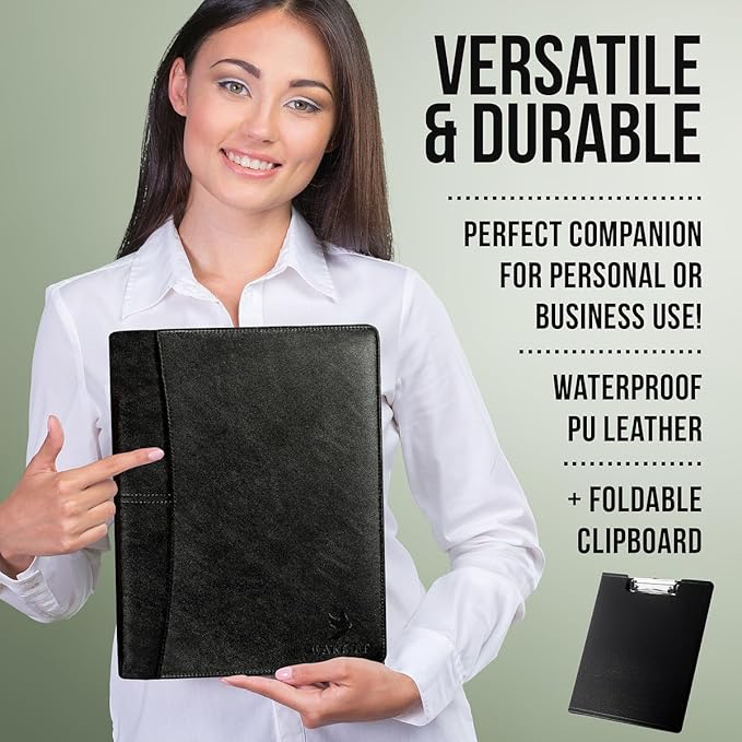 Premium Leather Portfolio Folder Set, Professional Padfolio for Women & Men, Textured Synthetic Leather, Zippered Business Binder, Clipboard, Legal Pad, A4 Notepad Holder,Interviews, Meetings