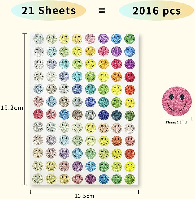 0.5 Inch Shiny Happy Face Stickers,Circle Dots Labels Reward Stickers Teachers Stickers(Multicolored)