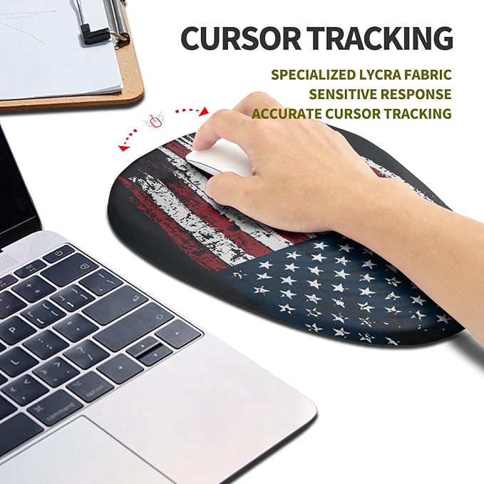 Hokafenle Ergonomic Mouse Pad Wrist Support, Terraced Slope Carpal Tunnel Wrist Pad for Mouse with Unibody Memory Foam, Wrist Rest Pain Relief Mousepad (US Flag, 11.8x7.9 in)