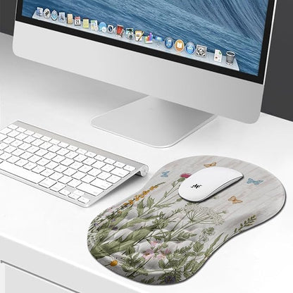 Hokafenle Ergonomic Mouse Pad Wrist Support, Wrist Rest Mousepad for Carpal Tunnel Pain Relief with Integrated Memory Foam Slope Massage Bulge (11.8x7.9 inch,Garden Flowers