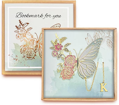 Metal Butterfly Bookmark for Women Cute Book Lovers Gift Butterfly Bookmarks Inital Book Mark Gifts for Reading Women Friend Teacher Appreciation Gifts Mom Birthday Valentines Day Christmas Gift, K