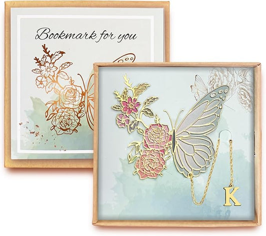 Metal Butterfly Bookmark for Women Cute Book Lovers Gift Butterfly Bookmarks Inital Book Mark Gifts for Reading Women Friend Teacher Appreciation Gifts Mom Birthday Valentines Day Christmas Gift, K