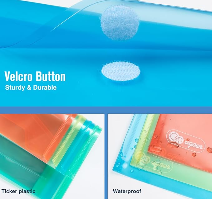 A5 Plastic Envelopes,24 Document Wallets A5,6 Colour A5 Poly Envelopes for Filing Documents with Perforated Edge/Label Pocket and 20 Pieces Gifted Business Card for Document Stationery Organization