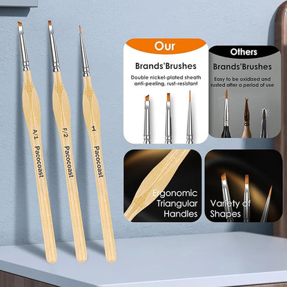12PC Miniature Brushes, Pacocoast Detail Paint Brushes Set for Fine Detailing & Art Painting, Small Tiny Paint Brush Perfect for Acrylic, Paint by Number, Figurine, Craft, Models (Silver, Wood)