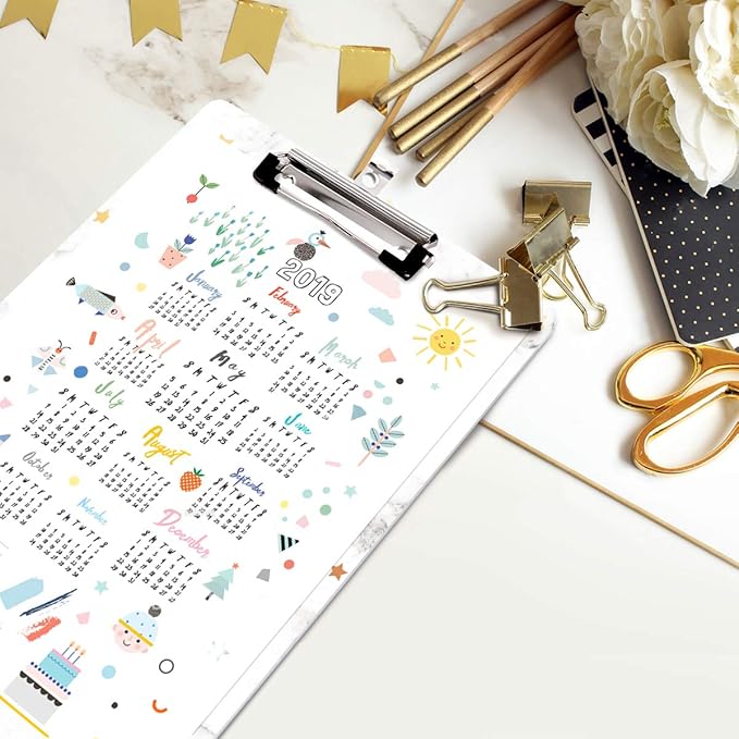 WAVEYU Clipboard, Pineapple Hardboard Office Clipboard, Cute Golden Decorative Clipboard with Low Profile Clip Chic Designed for Students Classroom School and Office Use, Pineapple (12.5"x9")