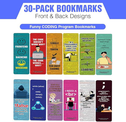 Creanoso Funny Coding Program Bookmarks (5-Sets X 6 Cards) – Daily Inspirational Card Set – Interesting Book Page Clippers – Great Gifts for Adults and Professionals
