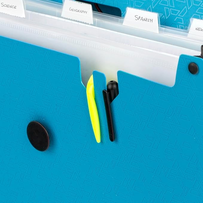 Five Star Expanding File Organizer, 6-Pocket Accordian File Organizer, Bungee Closure, Holds 11" x 8-1/2", Tidewater Blue (350100C-ECM)