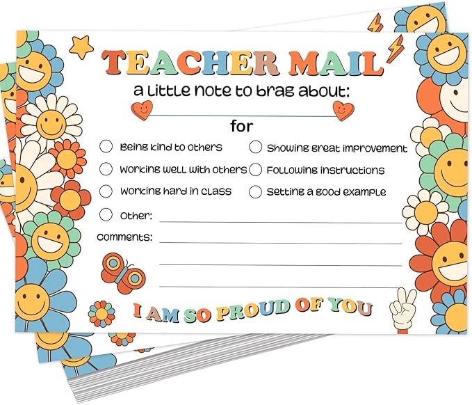 LOVEDMORE Groovy Teacher Mail Incentives Cards for Elementary Students, Classroom Rewards Cards for Teachers