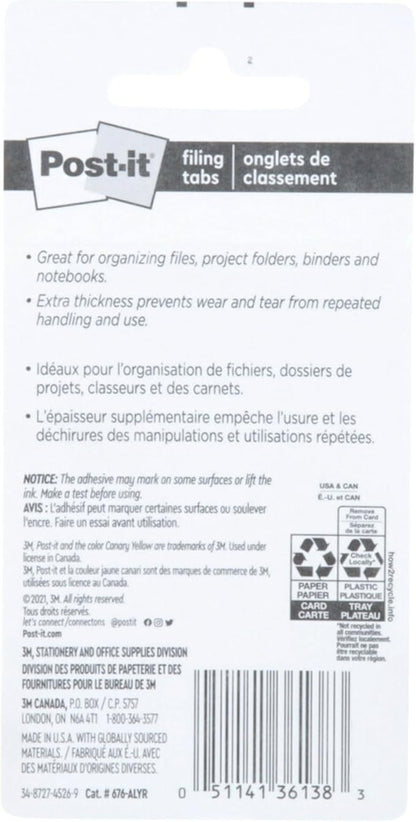 Post-it Tabs, 625 in Solid, Aqua, Lime, Yellow, Red, 10/Color, 40/Dispenser (676-ALYR) (Pack of 2)