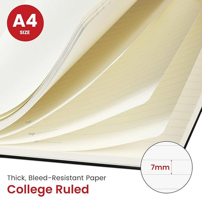 Taja Spiral Lined Notebook, 8.5"x11" Notebooks for Work, Large A4 Journal for Women & Men, College Ruled Journaling Notebook for Writing, Plastic Cover Spiral Journal, Black