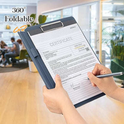 ProCase Clipboard Folder Portfolio, A4 Leather Padfolio Clipboard, Business Portfolio Clipboard Folder Professional Portfolio for Interview Resume Office Conference -Darkblue