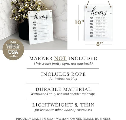 Reilly Originals Dry Erase Elegant Store Hours Sign with Rope ~ Marker NOT Included ~ 8x10 Inches