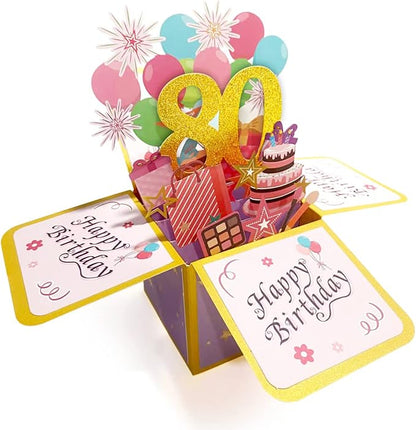 Asmallgf Happy 80th Birthday Pop Up Card for Women Men, Wonderful 80 Year Old Gift for Him Her, Colorful 80 Bday 3D Card for Grandma Grandpa, Best 80 Birthday Gift Idea for Friend