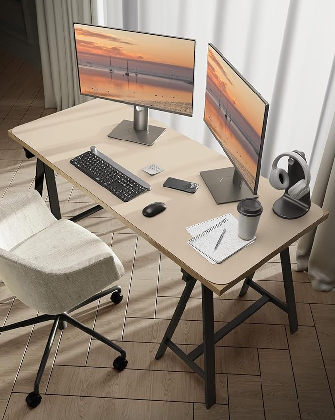 Bloss Extra Large Leather Desk Mat 47.2" x 24" Non-Slip Dressing Table Cover Protector, Waterproof Student Study Desk Mat, PU Leather Computer Writing Desk Pad for Home Office and Decor - Beige