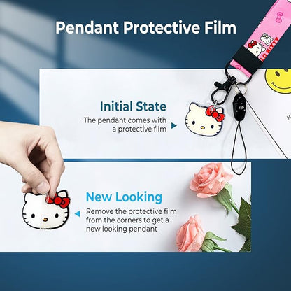 Cute Kawaii Anime Lanyard for Women - Pink ID Badge Holder Keychain