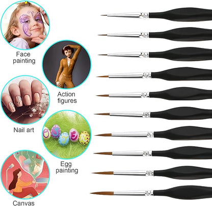 10 PCS Miniature Paint Brushes Kit, Fine Detail Painting Brush Micro Professional Tiny Paints Brush Set for Watercolor, Oil, Face, Acrylic, Nail, Line Drawing, Scale Model Painting